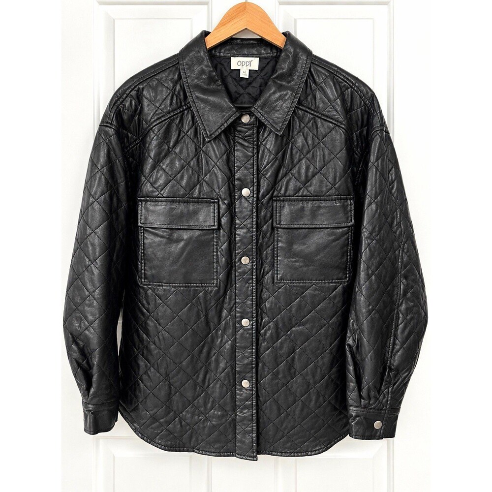 ODDI Womens M Black Quilted Snap Front Jacket Collared Pockets Insulated